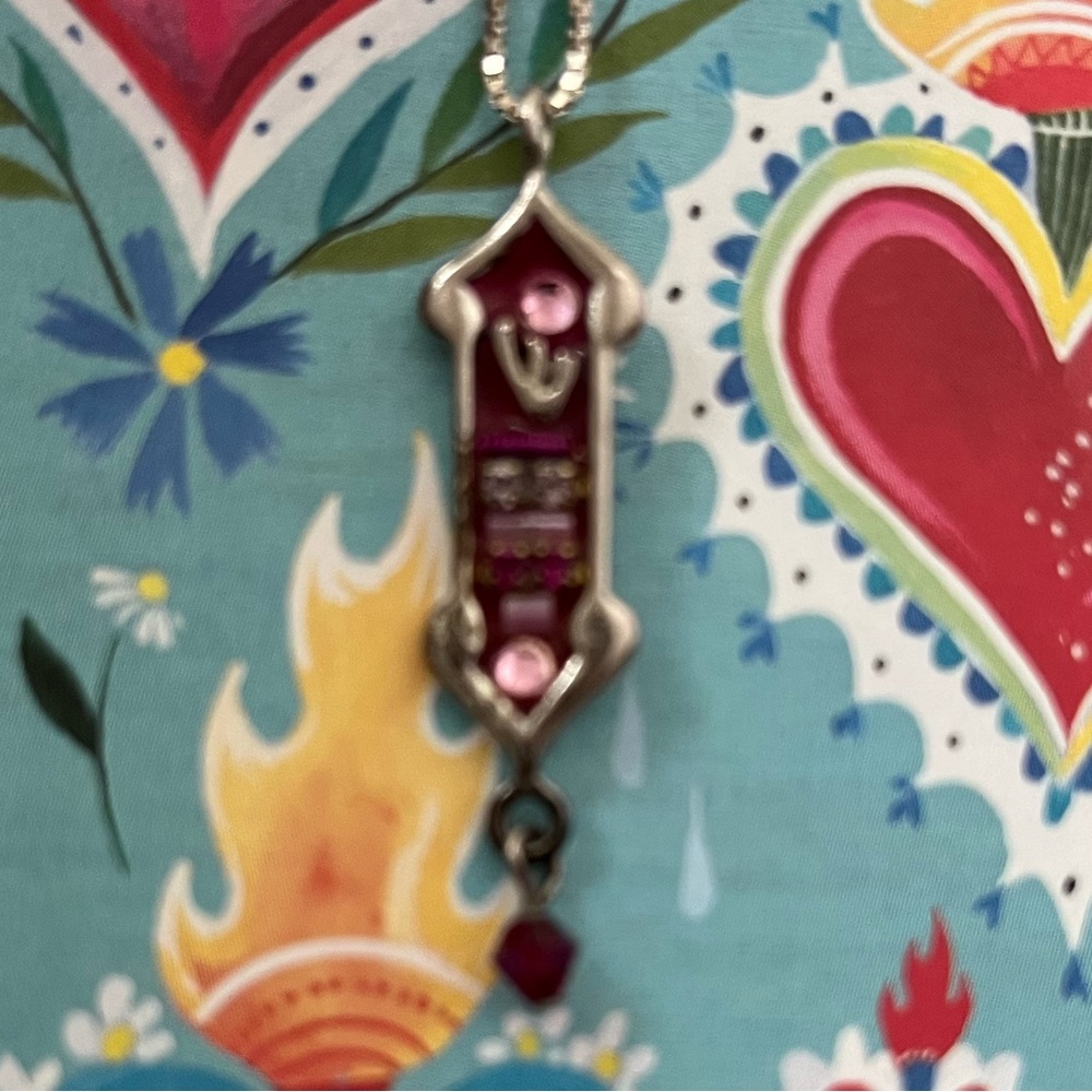 Adaya Mezuzah Sterling Silver and Pink Necklace